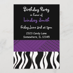 Invitación de cumpleaños con estampado de cebra pú
