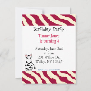Invitación de cumpleaños con estampado de cebra ro