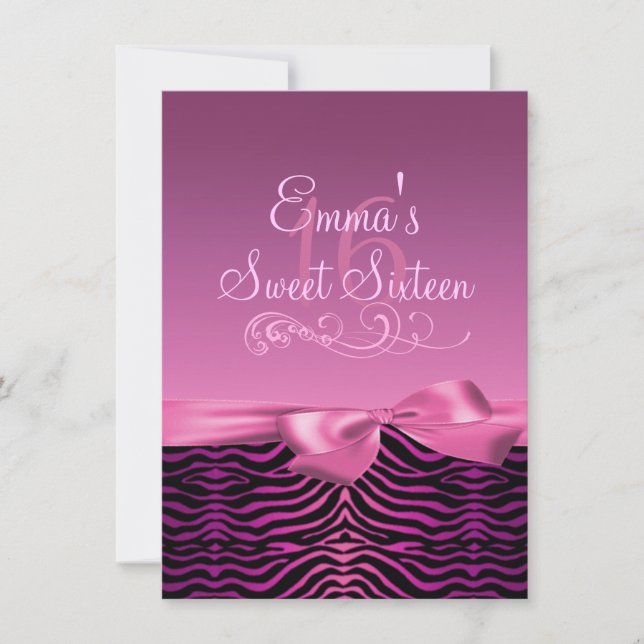 Invitación de cumpleaños con estampado de cebra ro (Anverso)