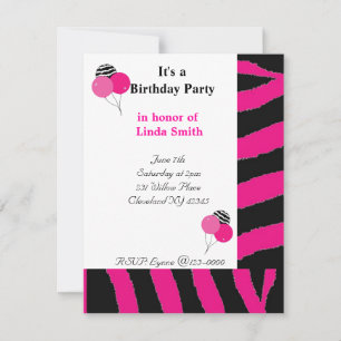 Invitación de cumpleaños con estampado de cebra ro