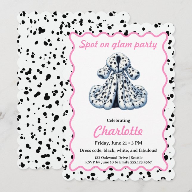 Invitación de cumpleaños con estampado de dálmata  (Anverso / Reverso)