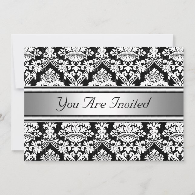 Invitación de Cumpleaños con Estampado de Damasco (Anverso)