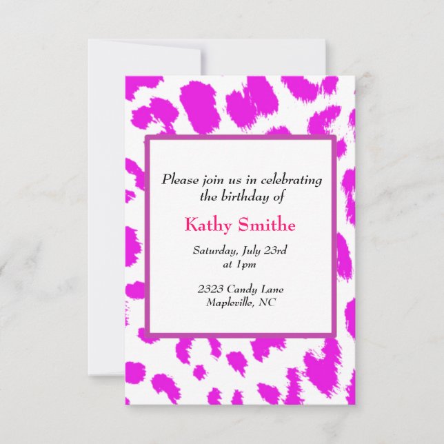 Invitación de cumpleaños con estampado de leopardo (Anverso)