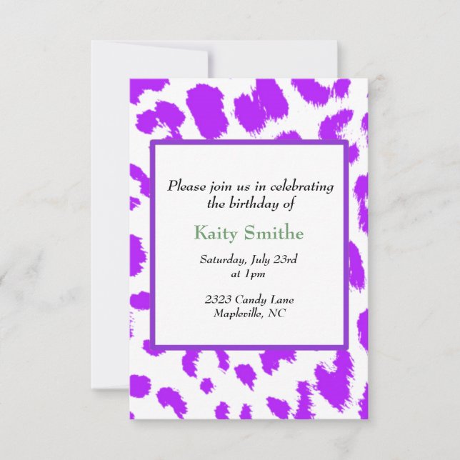 Invitación de cumpleaños con estampado de leopardo (Anverso)