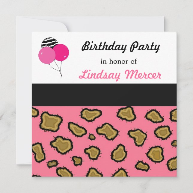 Invitación de cumpleaños con estampado de leopardo (Anverso)