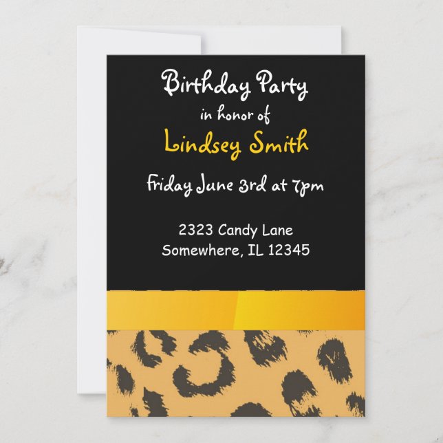 Invitación de cumpleaños con estampado de piel de  (Anverso)