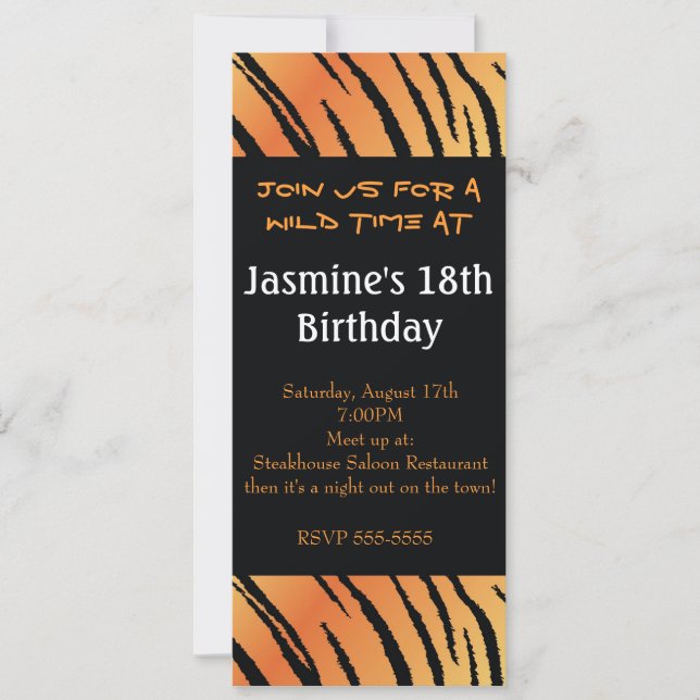 Invitación de Cumpleaños con Estampado de Tigre (Anverso)