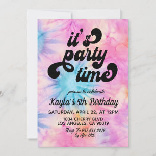 Invitación de cumpleaños con estampado tie dye div