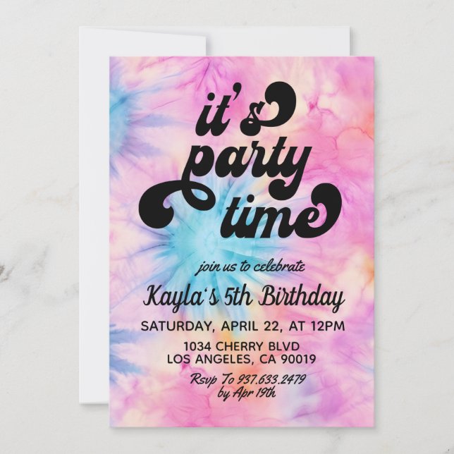 Invitación de cumpleaños con estampado tie dye div (Anverso)