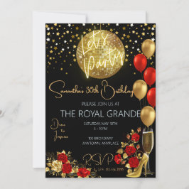 Invitación de cumpleaños con estilo rojo y oro