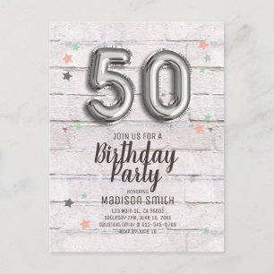 Invitación de cumpleaños con estrellas de globo de