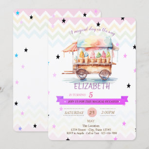 Invitación de cumpleaños con estrellas de helado e