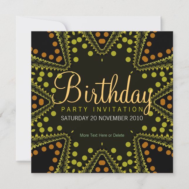 Invitación de cumpleaños con estrellas de puntos t (Anverso)
