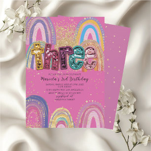 Invitación de cumpleaños con estrellas doradas y r