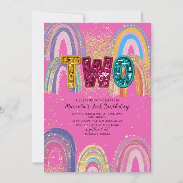 Invitación de cumpleaños con estrellas doradas y r (Anverso)