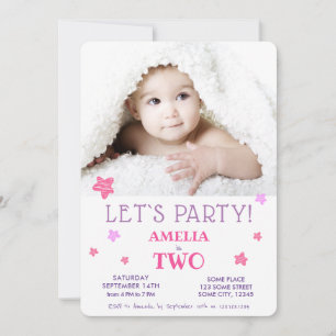 Invitación de Cumpleaños con Estrellas Rosadas Lin