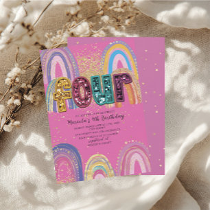 Invitación de cumpleaños con estrellas rosadas y d