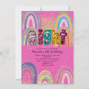 Invitación de cumpleaños con estrellas rosadas y d