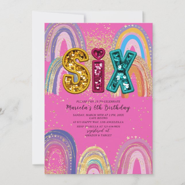 Invitación de cumpleaños con estrellas rosadas y d (Anverso)