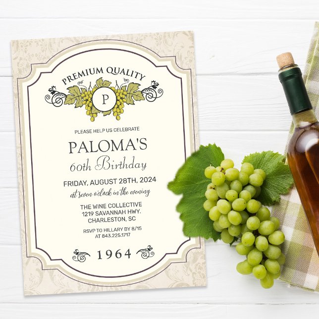 Invitación de cumpleaños con etiqueta de vino para (Subido por el creador)
