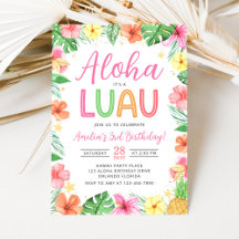 Invitación de cumpleaños con fiesta hawaiana Luau