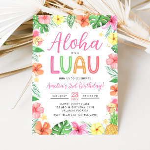 Invitación de cumpleaños con fiesta hawaiana Luau 
