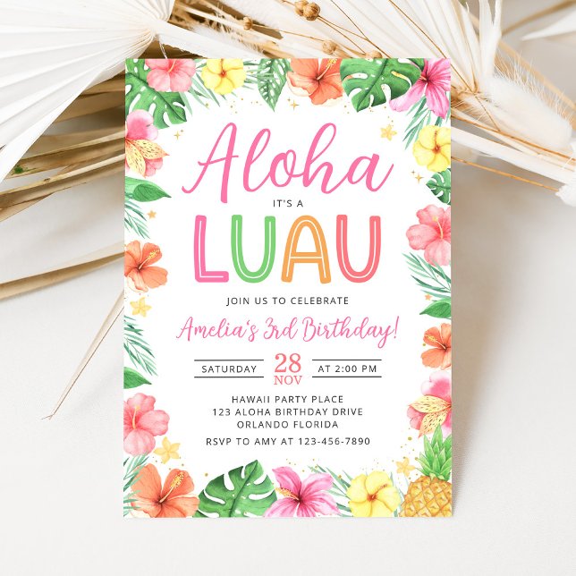 Invitación de cumpleaños con fiesta hawaiana Luau  (Subido por el creador)