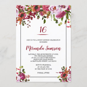 Invitación de cumpleaños con floración de coral ro