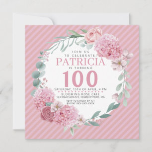 Invitación de cumpleaños con floración rosa a boni