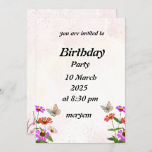 invitación de cumpleaños con Floral y mariposas