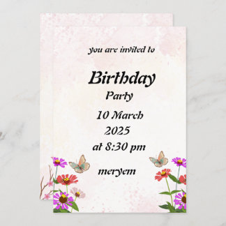invitación de cumpleaños con Floral y mariposas