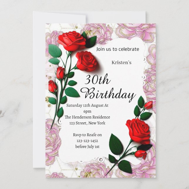 Invitación de cumpleaños con flores (Anverso)