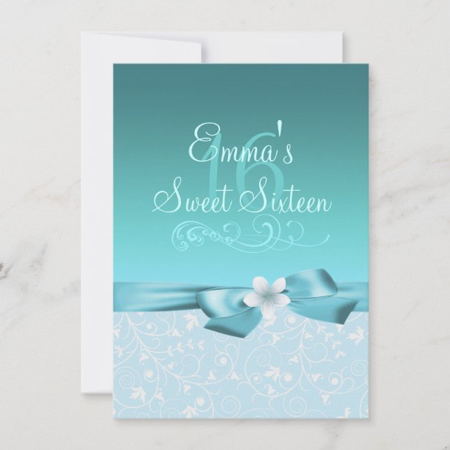 Invitación de cumpleaños con flores azules/blancas (Anverso)