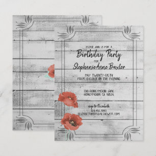 Invitación de cumpleaños con flores de amapola de