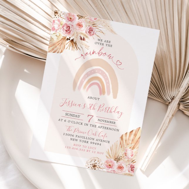 Invitación de cumpleaños con flores de arcoiris de (Subido por el creador)
