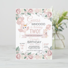 Invitación de cumpleaños con flores de búho rosa