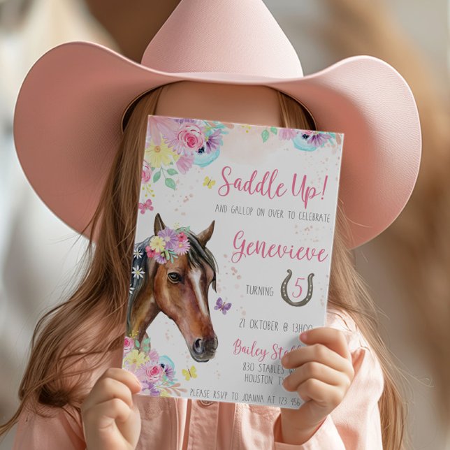 Invitación de cumpleaños con flores de caballo par (Subido por el creador)