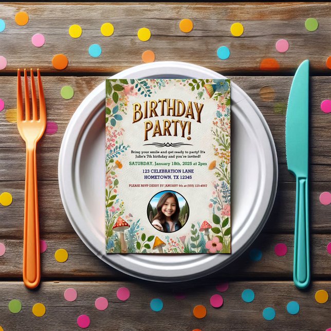 Invitación de cumpleaños con flores de hadas encan (Subido por el creador)