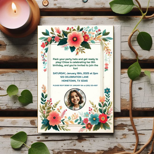 Invitación de cumpleaños con flores de hadas para  (Subido por el creador)