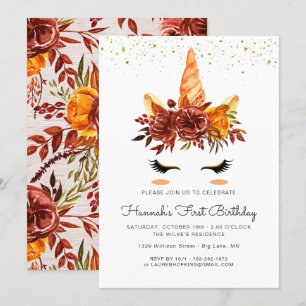 Invitación de cumpleaños con flores de otoño a Uni