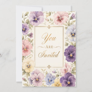 Invitación de cumpleaños con flores de pensamiento