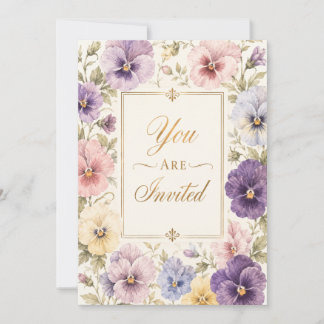 Invitación de cumpleaños con flores de pensamiento