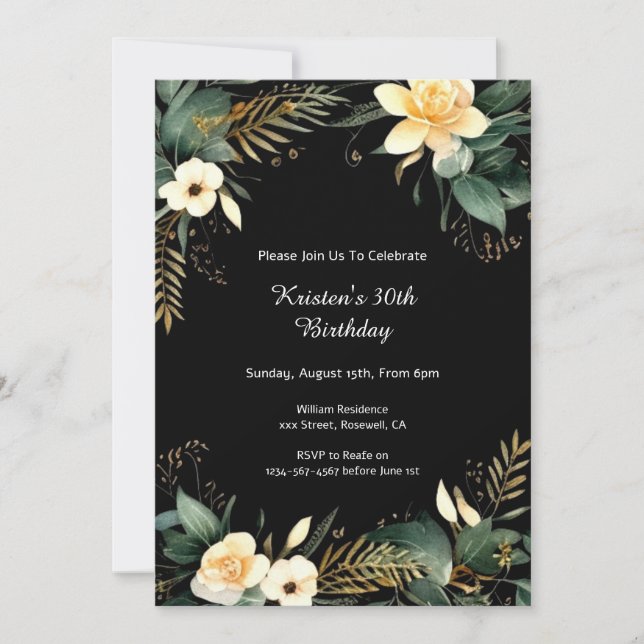 Invitación de cumpleaños con flores de personaliza (Anverso)