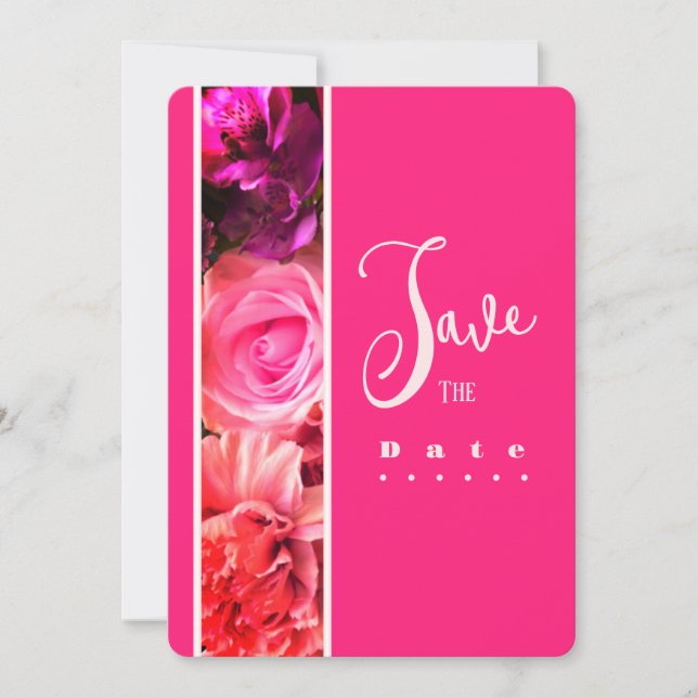 Invitación de cumpleaños con flores fucsia (Anverso)