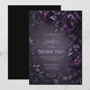 Invitación de cumpleaños con flores moradas y mela
