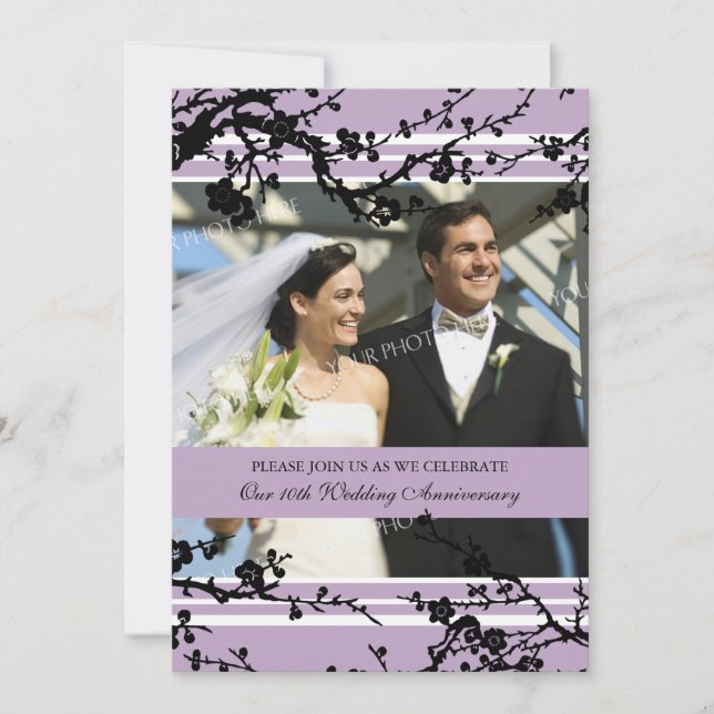 Invitación de cumpleaños con flores púrpuras para  (Anverso)