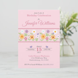 Invitación de cumpleaños con flores rosadas