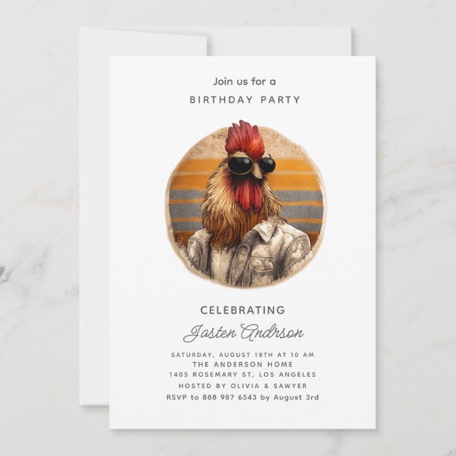 Invitación de cumpleaños con flores rosadas (Anverso)