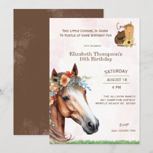 Invitación de cumpleaños con flores rosadas para c