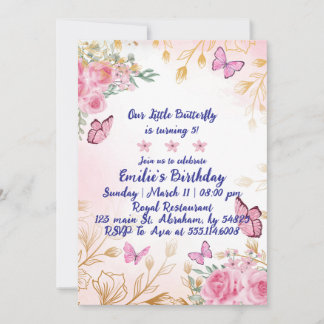 Invitación de cumpleaños con flores rosadas: perfe